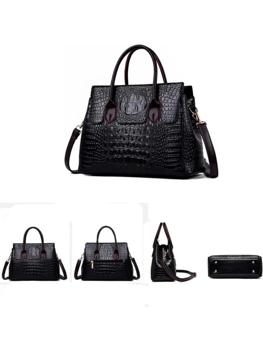 Stylish Women's Faux Leather Crocodile Embossed Satchel Handbag & Shoulder Bag